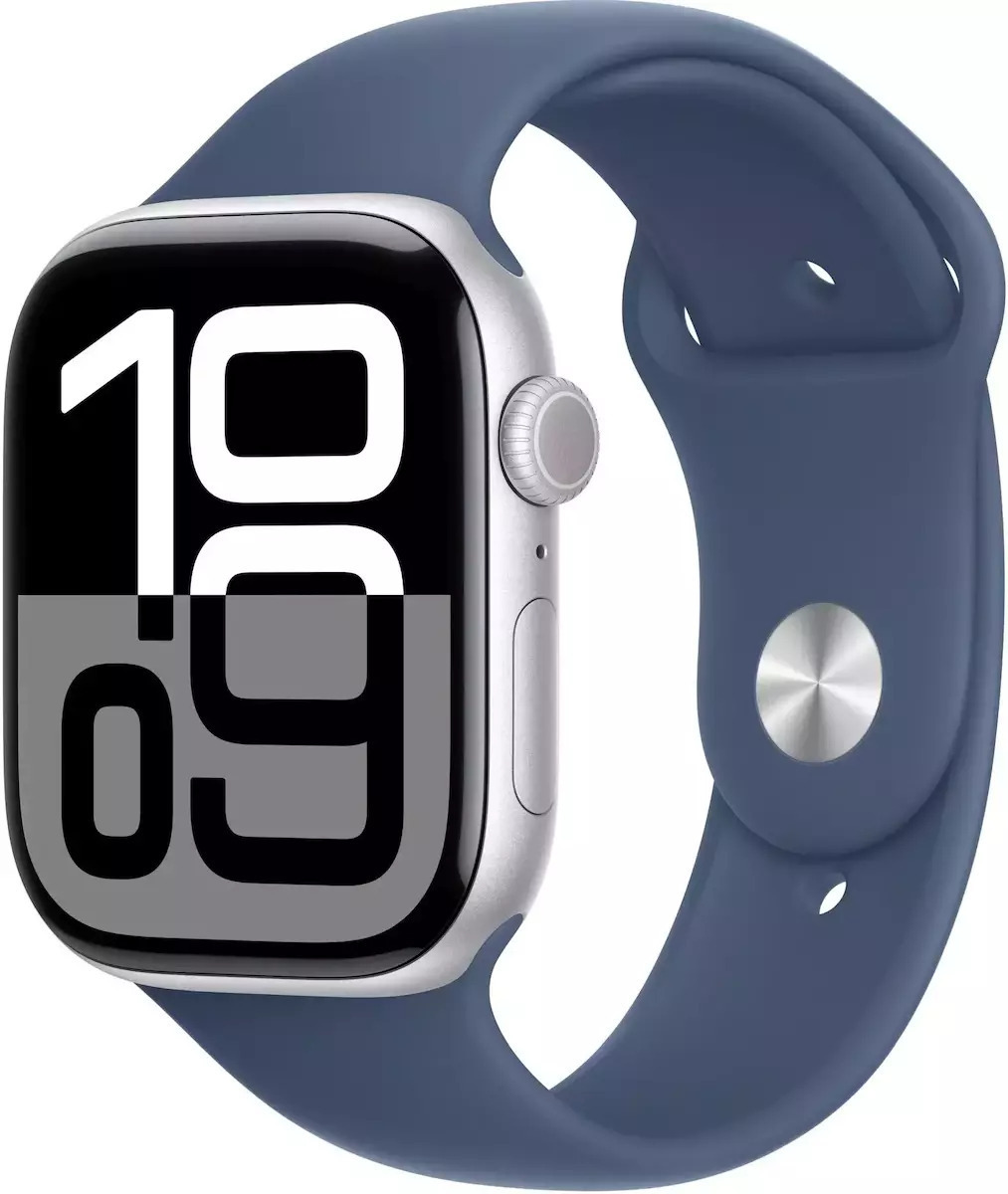 Apple Watch Series 10 Cellular Aluminium 42mm Αδιάβροχο με eSIM και Παλμογράφο Silver Aluminium Denim Sport Band M/L