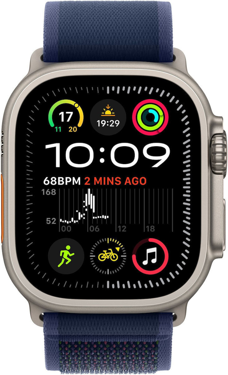 Apple Watch Ultra 2 2024 Titanium 49mm Αδιάβροχο με eSIM και Παλμογράφο Natural με Blue Trail Loop S/M