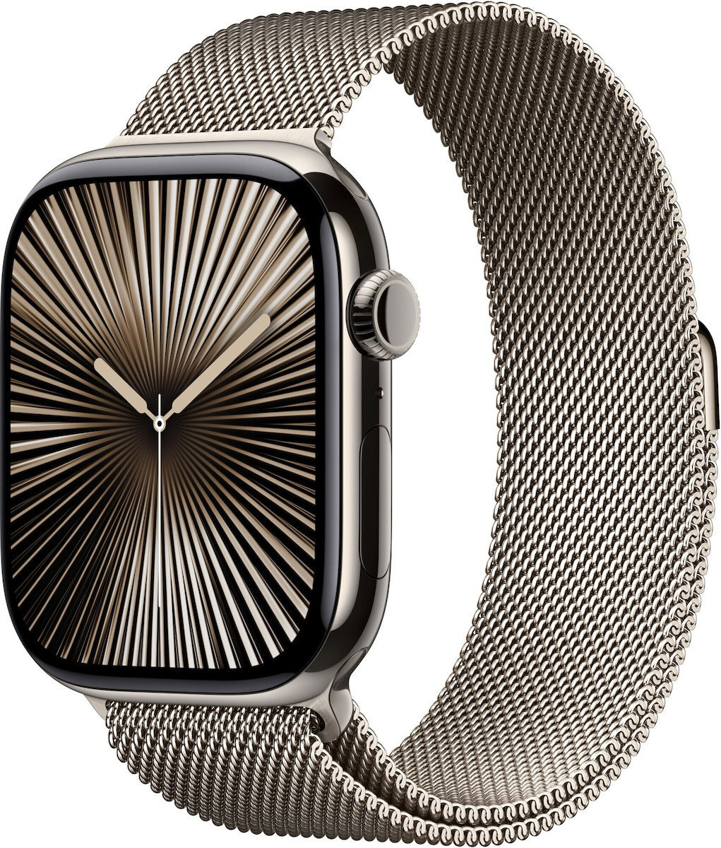 Apple Watch Series 10 Cellular Titanium 46mm Αδιάβροχο με eSIM και Παλμογράφο Gold - Milanese Loop Natural S/M