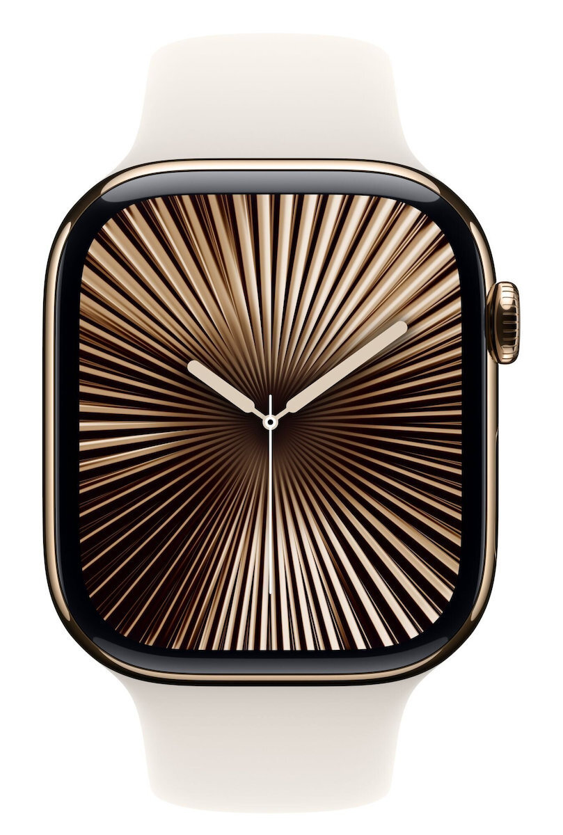 Apple Watch Series 10 Cellular Titanium 46mm Αδιάβροχο με eSIM και Παλμογράφο Gold Titanium με Starlight Sport Band M/L