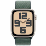 Apple Watch SE 2024 Aluminium 44mm Αδιάβροχο με Παλμογράφο Starlight με Lake Green Sport Loop