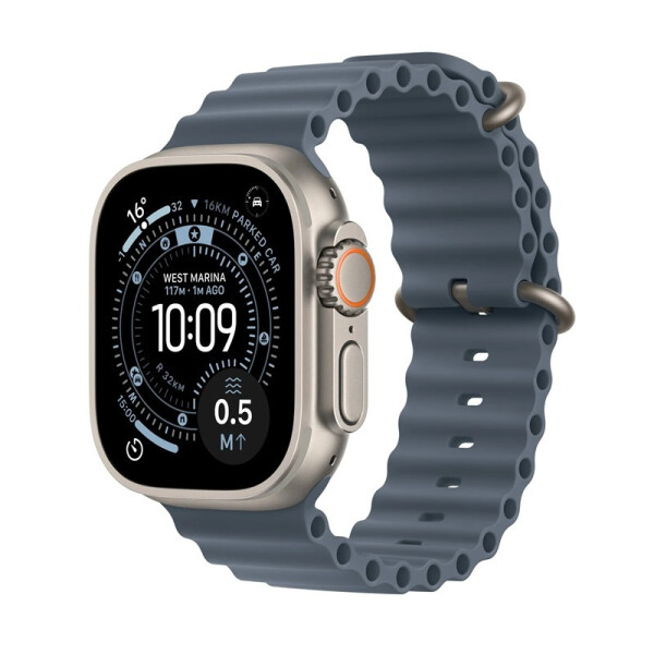 Apple Watch Ultra 3 Titanium 49mm Αδιάβροχο με eSIM και Παλμογράφο Natural Titanium Case with Anchor Blue Ocean Band