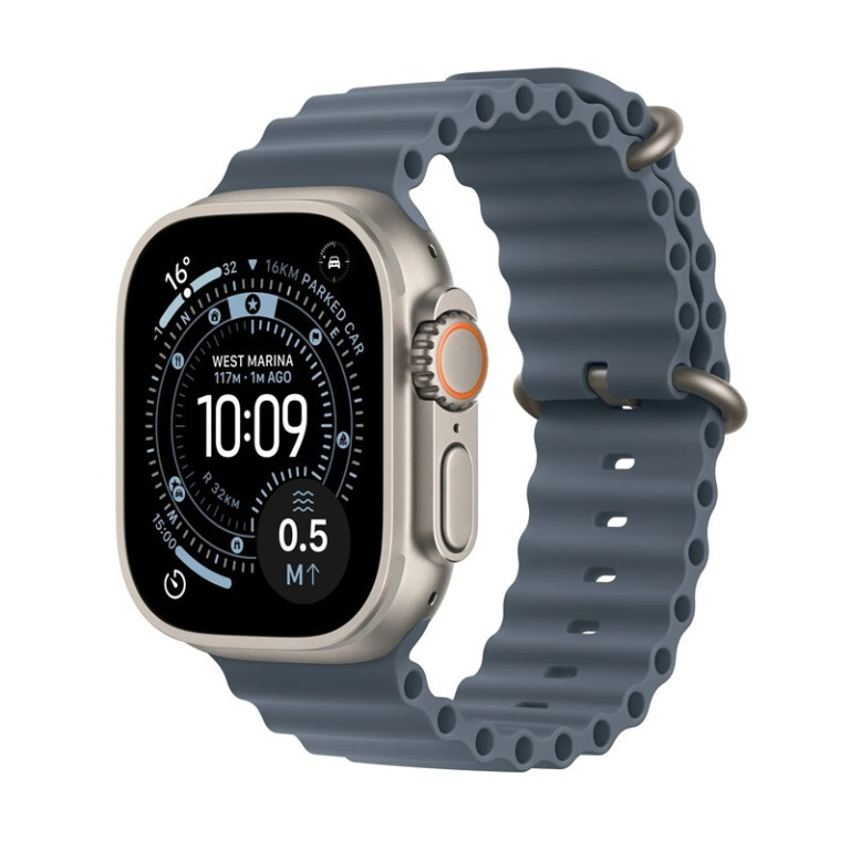 Apple Watch Ultra 3 Titanium 49mm Αδιάβροχο με eSIM και Παλμογράφο Natural Titanium Case with Anchor Blue Ocean Band