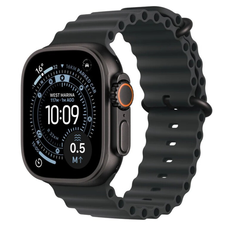 Apple Watch Ultra 3 Titanium 49mm Αδιάβροχο με eSIM και Παλμογράφο Black Titanium Case with Black Ocean Band