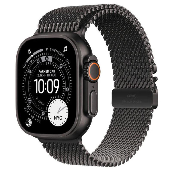Apple Watch Ultra 3 Titanium 49mm Αδιάβροχο με eSIM και Παλμογράφο Black Titanium Case with Black Titanium Milanese Loop - Small