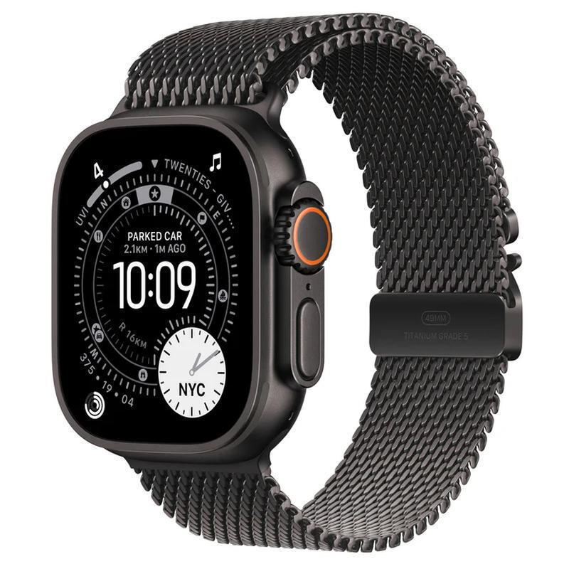Apple Watch Ultra 3 Titanium 49mm Αδιάβροχο με eSIM και Παλμογράφο Black Titanium Case with Black Titanium Milanese Loop - Small