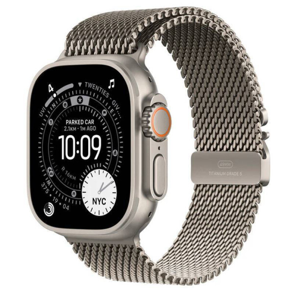 Apple Watch Ultra 3 Titanium 49mm Αδιάβροχο με eSIM και Παλμογράφο Natural Titanium Case with Natural Titanium Milanese Loop - Large