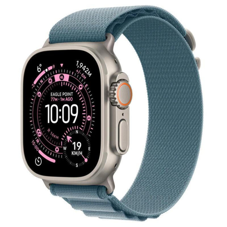 Apple Watch Ultra 3 Titanium 49mm Αδιάβροχο με eSIM και Παλμογράφο Natural Titanium Case with Light Blue Alpine Loop - Large