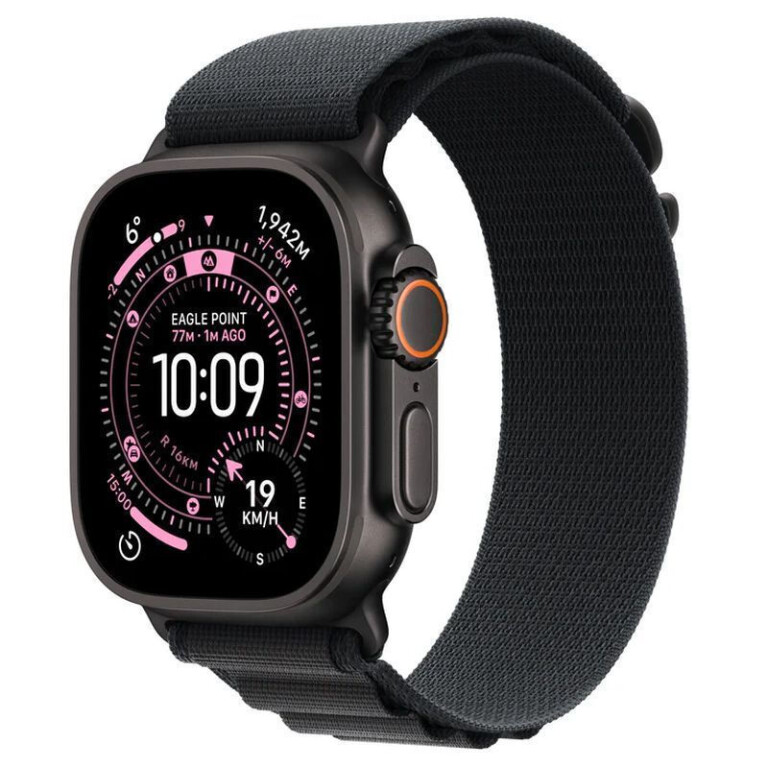 Apple Watch Ultra 3 Titanium 49mm Αδιάβροχο με eSIM και Παλμογράφο Black Titanium Case with Black Alpine Loop - Large