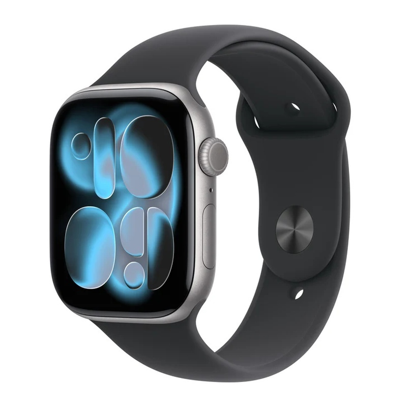 Apple Watch Series 11 Aluminium 46mm Αδιάβροχο με Παλμογράφο Grey Aluminium Case with Black Sport Band - S/M