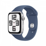 Apple Watch SE 2024 Aluminium 40mm Αδιάβροχο με Παλμογράφο Silver με Denim Sport Band M/L