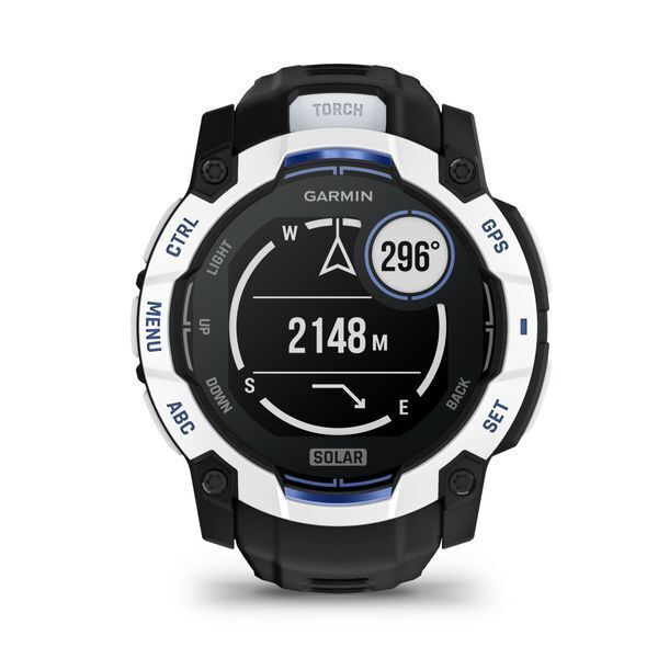 Garmin Instinct 3 Solar Aluminium 50mm Αδιάβροχο Smartwatch με Παλμογράφο Whitestone with Black and Blue Limited Edition