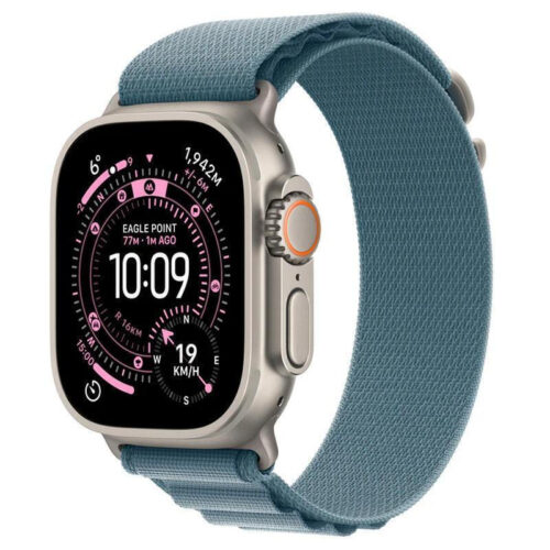 Apple Watch Ultra 3 Titanium 49mm Αδιάβροχο με eSIM και Παλμογράφο Natural Titanium Case with Light Blue Alpine Loop - Medium