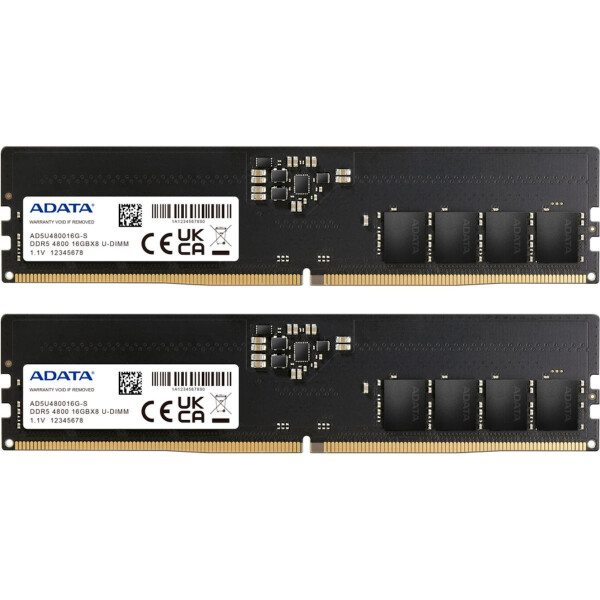 Adata DDR5 32GB RAM με 2x16GB Modules και Ταχύτητα 4800 για Desktop Κωδικός AD5U480016G-DT