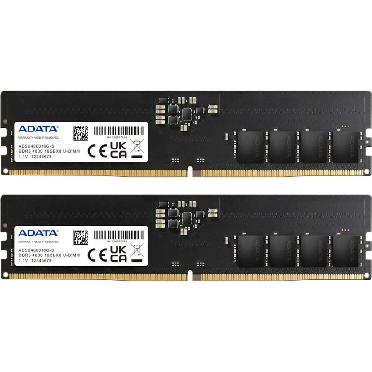 Adata DDR5 32GB RAM με 2x16GB Modules και Ταχύτητα 4800 για Desktop Κωδικός AD5U480016G-DT