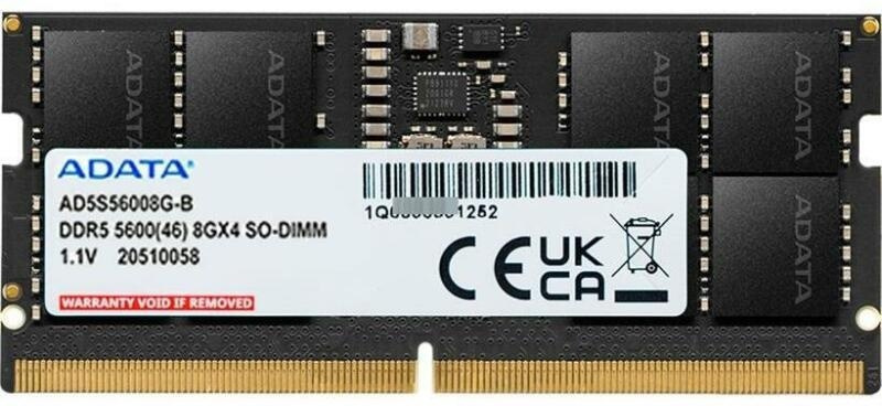 Adata DDR5 με Module 1x8GB και Ταχύτητα 5600 για Laptop Κωδικός AD5S56008G-S