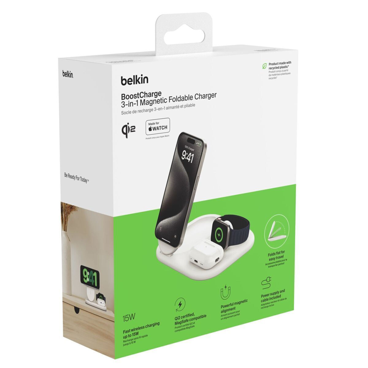 Belkin Ασύρματος Φορτιστής Qi2 15W Λευκός BoostCharge 3-in-1 Magnetic Foldable