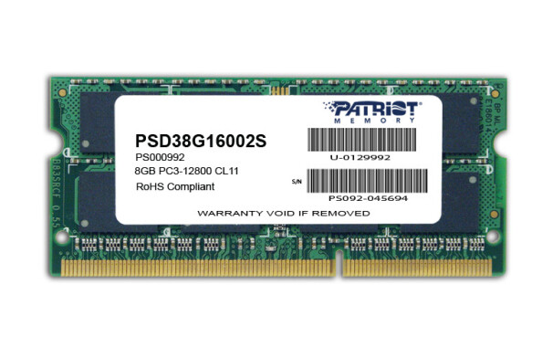 Patriot DDR3 με Module 1x8GB και Ταχύτητα 1600 για Laptop Κωδικός PSD38G16002S