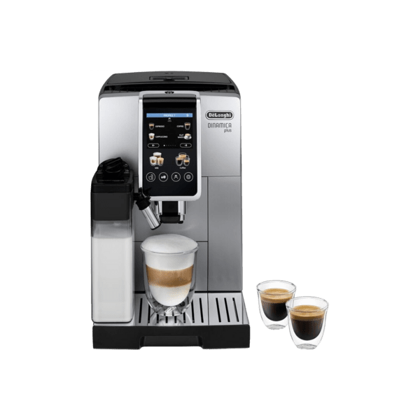 DeLonghi Dinamica Plus Αυτόματη Μηχανή Espresso 1450W Πίεσης 15bar για Cappuccino με Μύλο Άλεσης Ασημί