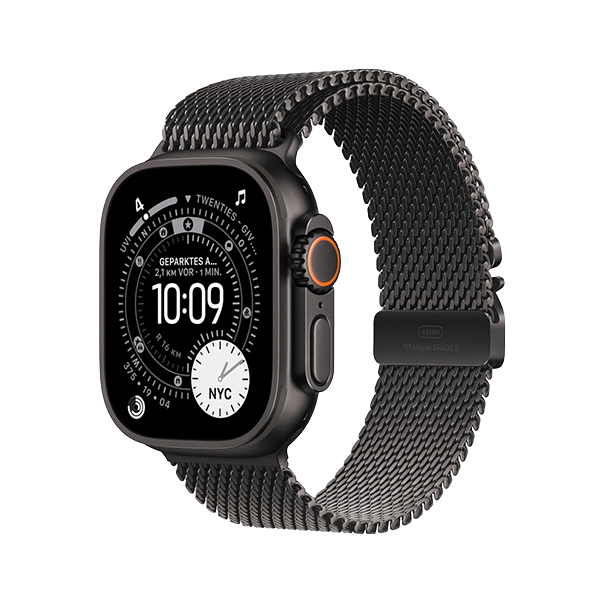 Apple Watch Ultra 3 Titanium 49mm Αδιάβροχο με eSIM και Παλμογράφο Black Titanium Case with Black Titanium Milanese Loop - Medium