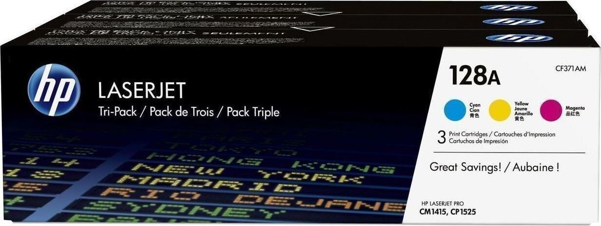 HP 128A Γνήσιο Multipack Toner Laser Εκτυπωτή Κίτρινο/Κυανό/Ματζέντα 3τμχ CF371AM