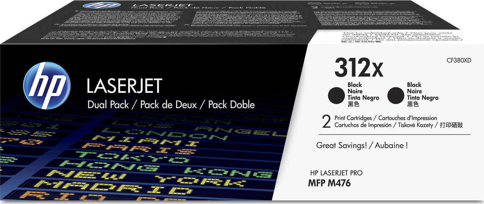 HP 312X Γνήσιο Multipack Toner Laser Εκτυπωτή Μαύρο High Yield 2τμχ CF380XD