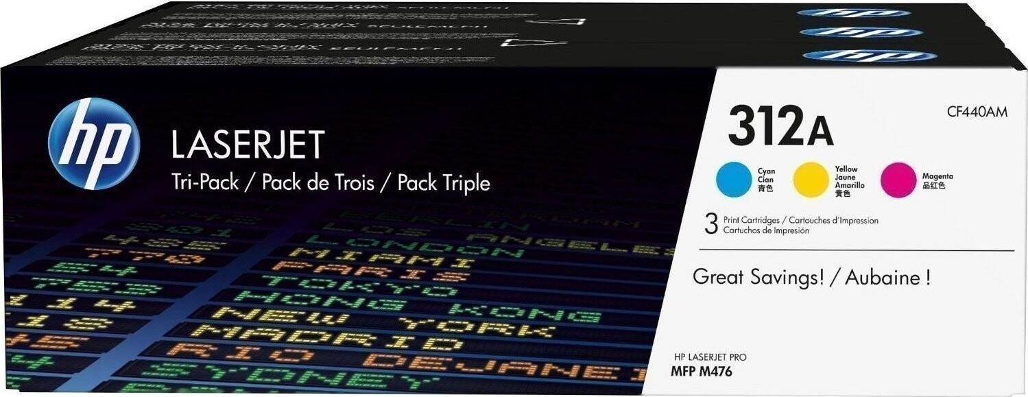 HP 312A Γνήσιο Multipack Toner Laser Εκτυπωτή Κυανό/Κίτρινο/Ματζέντα 3τμχ CF440AM
