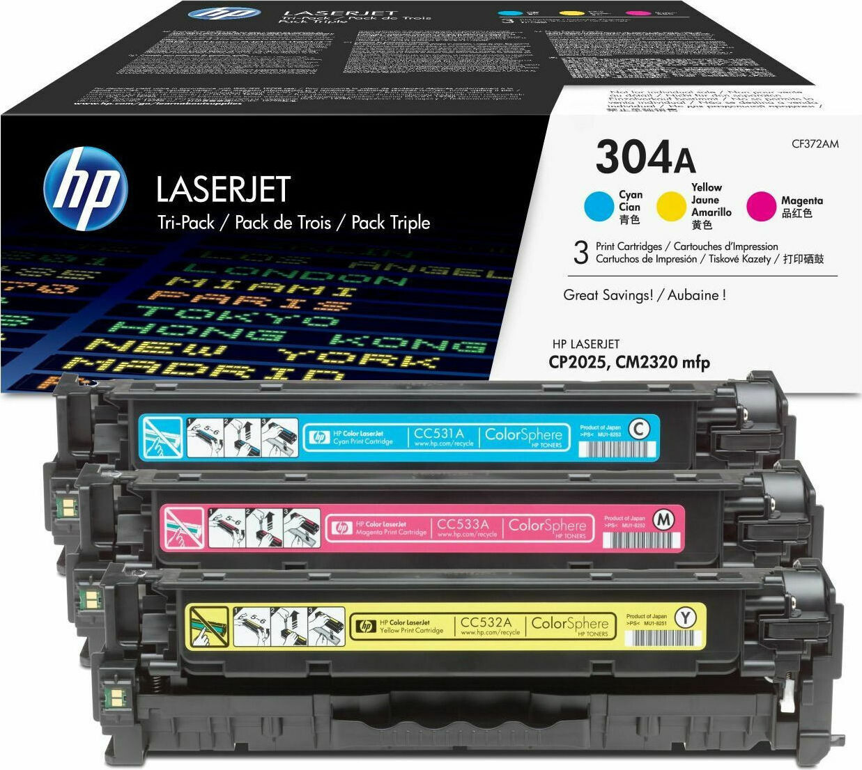 HP 304A Γνήσιο Multipack Toner Laser Εκτυπωτή Κυανό/Κίτρινο/Ματζέντα 3τμχ CF372AM