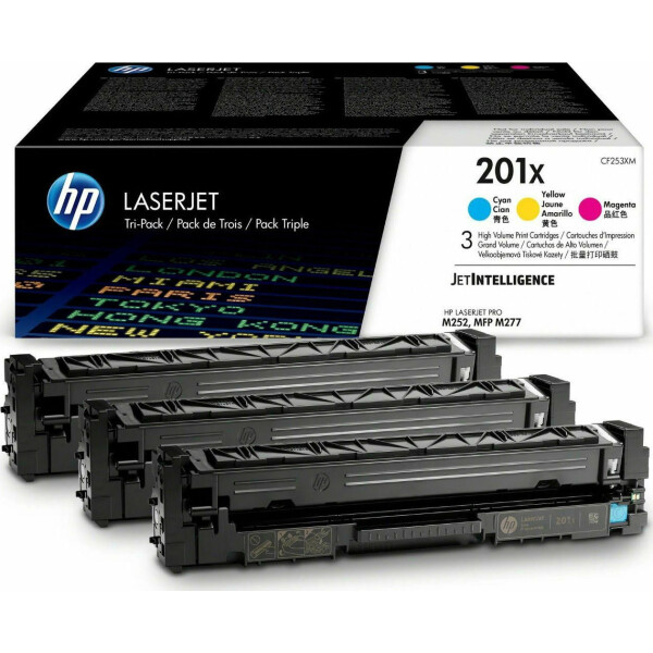 HP 201X Γνήσιο Multipack Toner Laser Εκτυπωτή Κίτρινο/Κυανό/Ματζέντα High Yield 3τμχ CF253XM