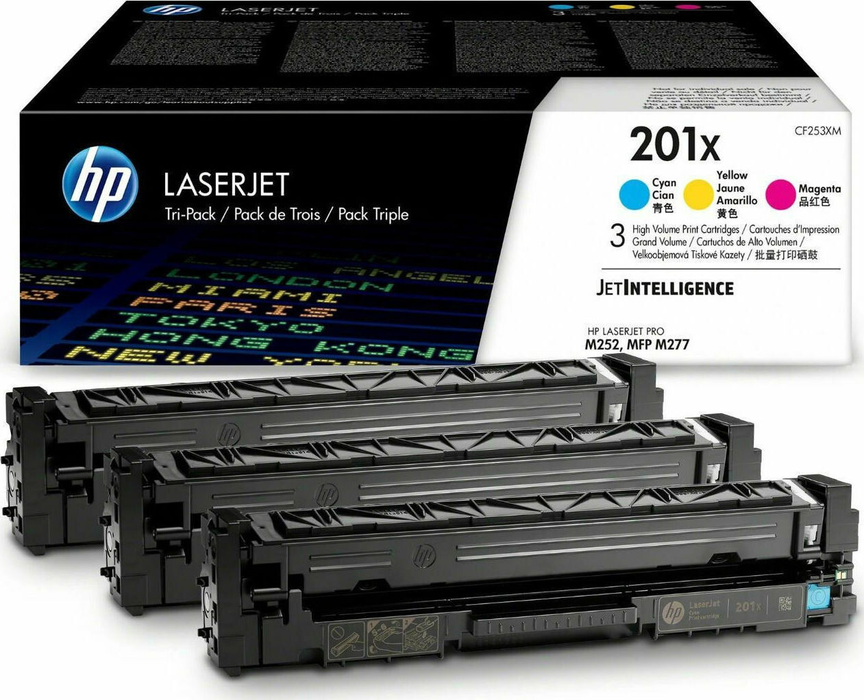 HP 201X Γνήσιο Multipack Toner Laser Εκτυπωτή Κίτρινο/Κυανό/Ματζέντα High Yield 3τμχ CF253XM