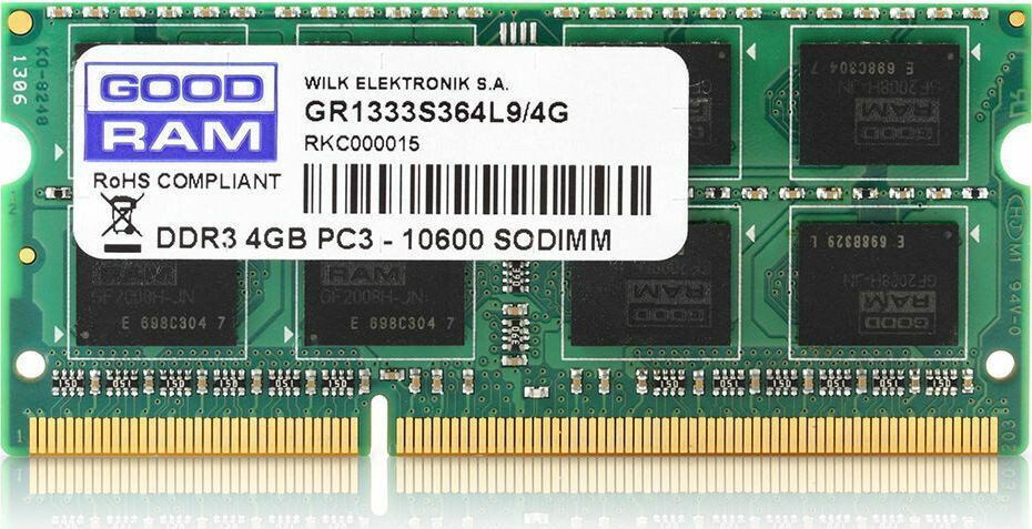 GoodRAM DDR3 με Module 1x4GB και Ταχύτητα 1600 για Laptop Κωδικός GR1600S364L11S/4G