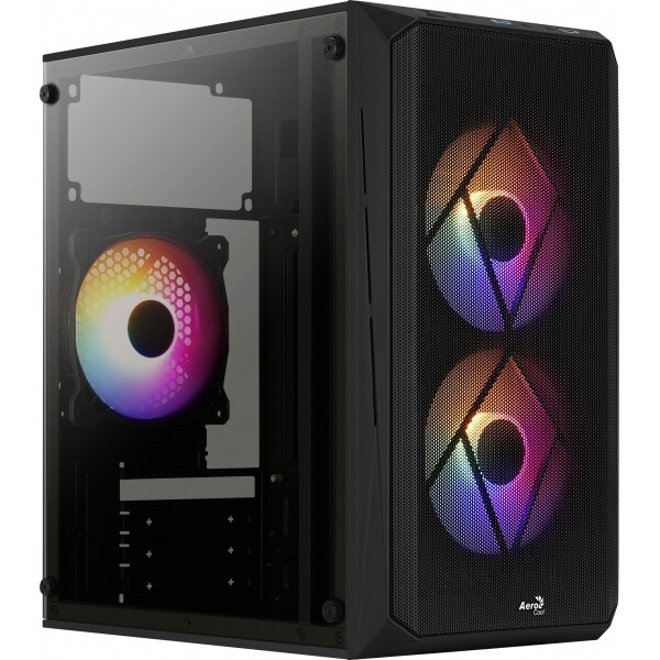 Aerocool CS-107 v2 Gaming Mini Tower Κουτί Υπολογιστή με Πλαϊνό Παράθυρο και RGB Φωτισμό Μαύρο