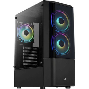 Aerocool Quantum v3 Gaming Midi Tower Κουτί Υπολογιστή με Πλαϊνό Παράθυρο και RGB Φωτισμό Μαύρο