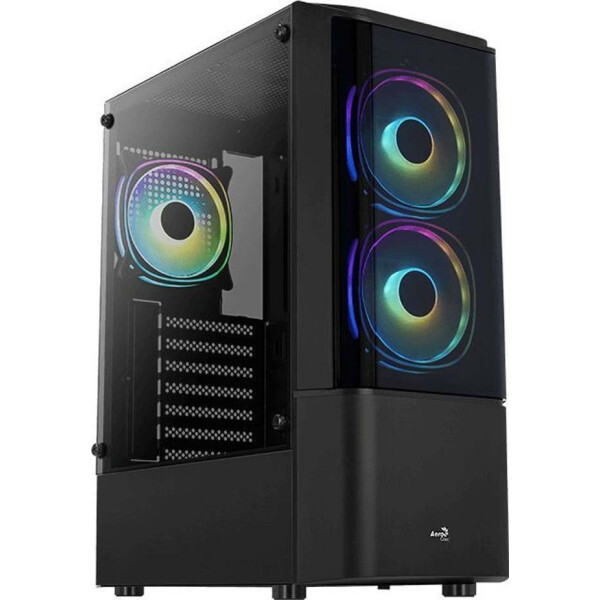 Aerocool Quantum v3 Gaming Midi Tower Κουτί Υπολογιστή με Πλαϊνό Παράθυρο και RGB Φωτισμό Μαύρο