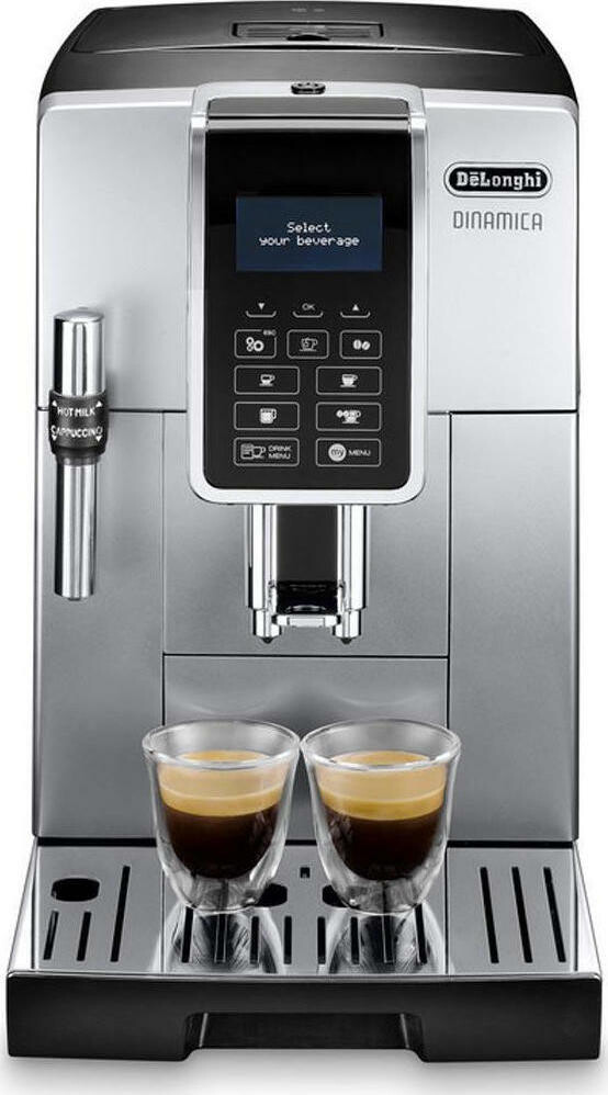 DeLonghi Dinamica Αυτόματη Μηχανή Espresso 1450W Πίεσης 15bar με Μύλο Άλεσης Ασημί