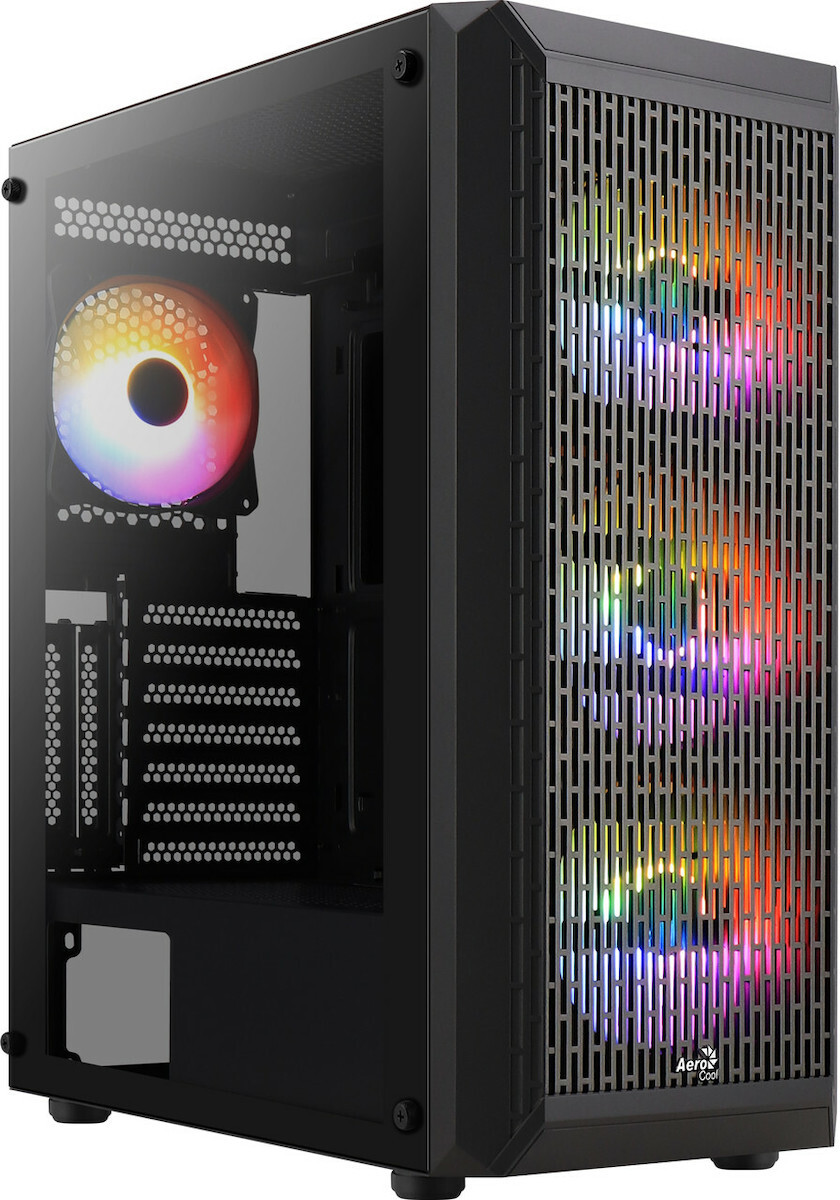 Aerocool Beam Gaming Midi Tower Κουτί Υπολογιστή με Πλαϊνό Παράθυρο και RGB Φωτισμό Μαύρο