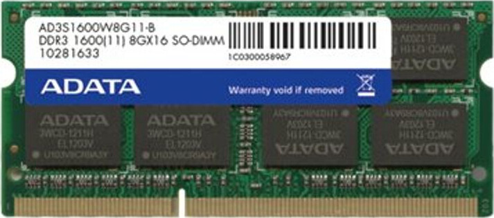 Adata DDR3L με Module 1x8GB και Ταχύτητα 1600 για Laptop Κωδικός ADDS1600W8G11-S