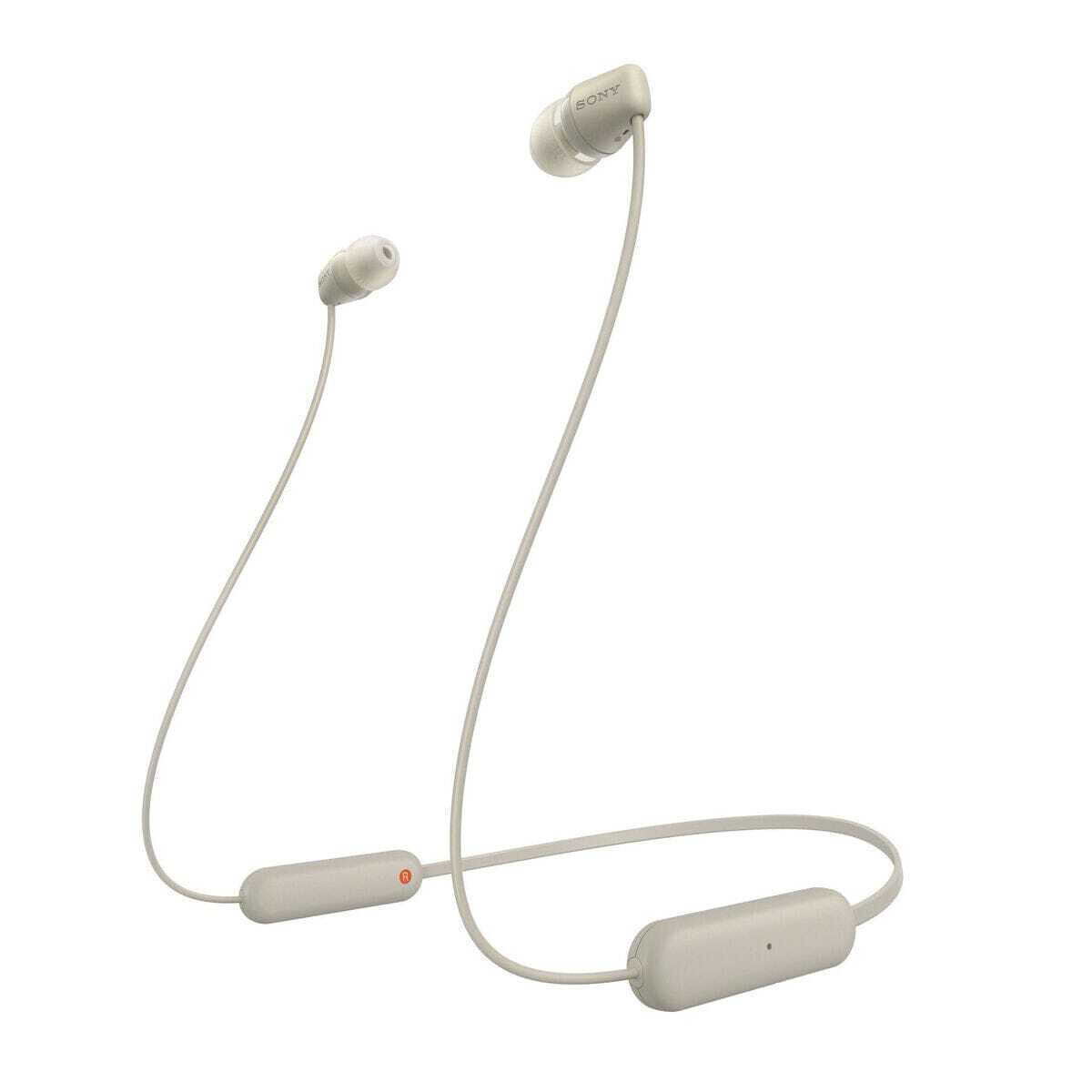 Sony WI-C100 In-ear Bluetooth Handsfree Ακουστικά με Αντοχή στον Ιδρώτα Μπεζ