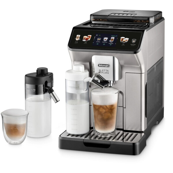 DeLonghi Eletta Explore Αυτόματη Μηχανή Espresso 1450W Πίεσης 19bar για Cappuccino με Μύλο Άλεσης Titanium
