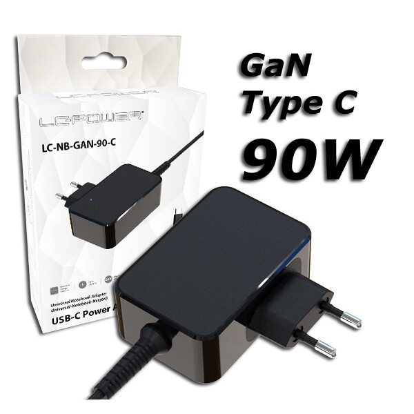 LC-Power USB-C Φορτιστής Laptop 90W 20V 4.5A Κωδικός LC-NB-GAN-90-C