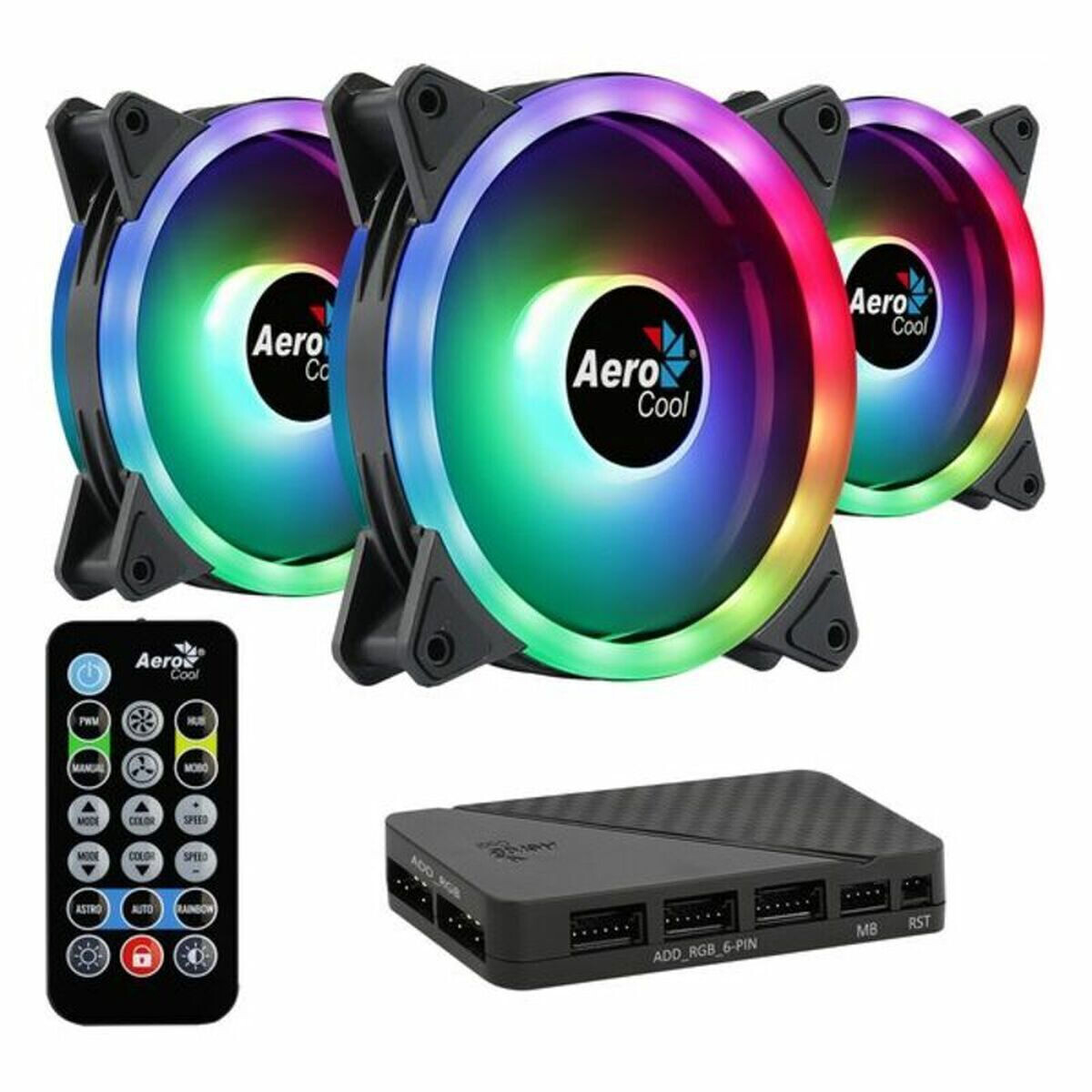 Aerocool Duo12pro Kit 3xfan 12cm Argb Led Dual Ring Antivibration 6 Pins Black