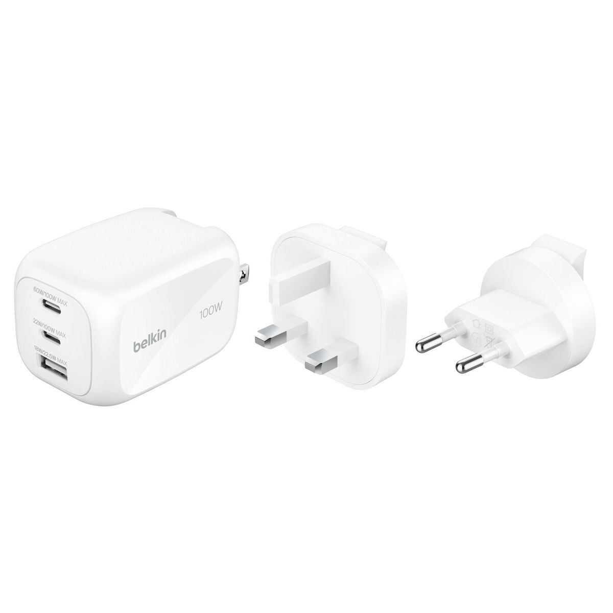 Belkin Φορτιστής Χωρίς Καλώδιο GaN με Θύρα USB-A και 2 Θύρες USB-C 100W Power Delivery Λευκός BoostCharge Pro