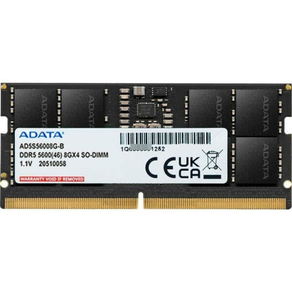 Adata DDR5 με Module 1x8GB και Ταχύτητα 5600 για Laptop Κωδικός AD5S56008G-S